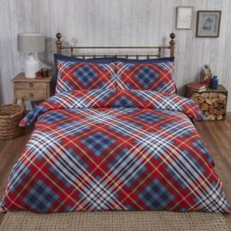 Rapport Home Tartan BC Duvet Cover Set with Pillowcase in Red - Size: Super King - thumbnail 1