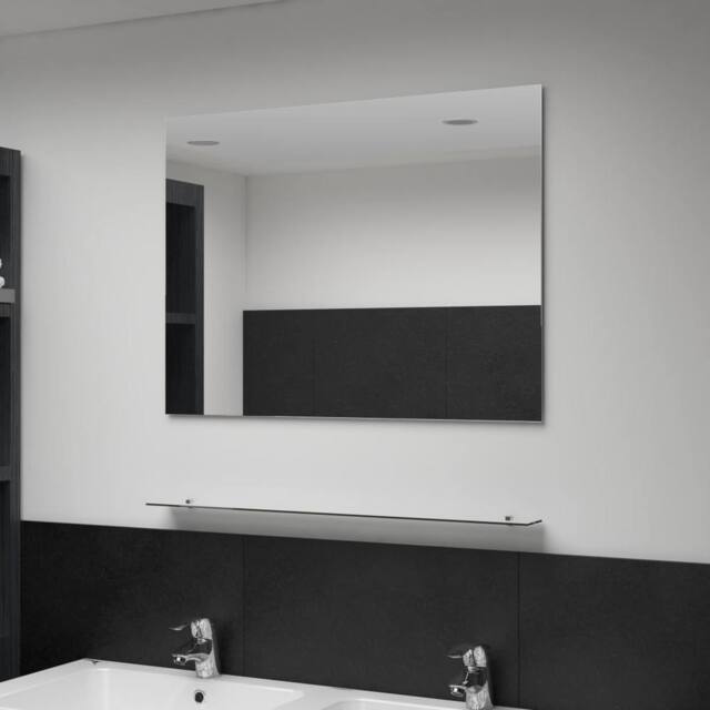 Berkfield Home Wall Mirror with Shelf 80x60 cm Tempered Glass in Silver - image 1