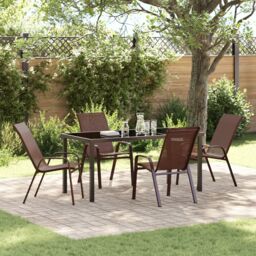 Berkfield Home 5 Piece Garden Dining Set Brown Textilene & Steel - thumbnail 1