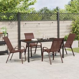 Berkfield Home 5 Piece Garden Dining Set Brown Textilene & Steel - thumbnail 4