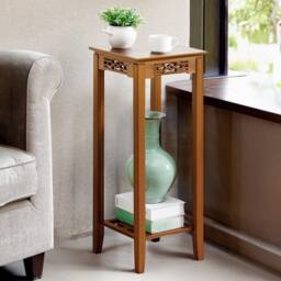 VOGREX 2 Tier 75cm Bamboo Plant Stand Tall Side Table Display Shelf in Brown - thumbnail 4