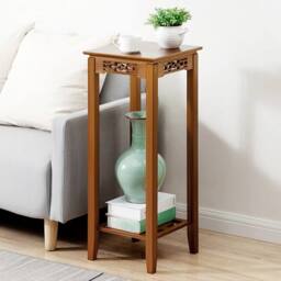VOGREX 2 Tier 75cm Bamboo Plant Stand Tall Side Table Display Shelf in Brown - thumbnail 3