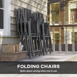 OUTSUNNY 7 Piece Outdoor Dining Set w/ Extendable Table & 6 Folding Chairs in Black - thumbnail 6