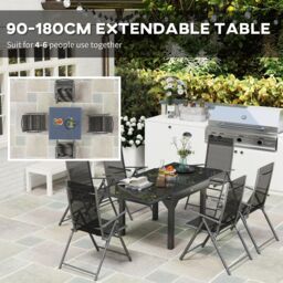OUTSUNNY 7 Piece Outdoor Dining Set w/ Extendable Table & 6 Folding Chairs in Black - thumbnail 4