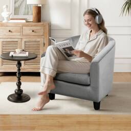 Alivio Modern Velvet Tub Accent Chair with Cushioned Seat & Curved Backrest in Grey - thumbnail 3