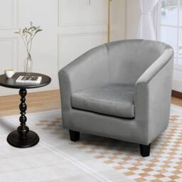 Alivio Modern Velvet Tub Accent Chair with Cushioned Seat & Curved Backrest in Grey - thumbnail 1