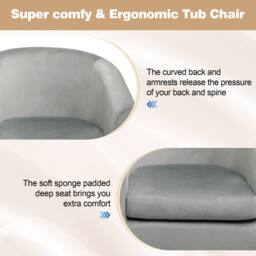 Alivio Modern Velvet Tub Accent Chair with Cushioned Seat & Curved Backrest in Grey - thumbnail 6