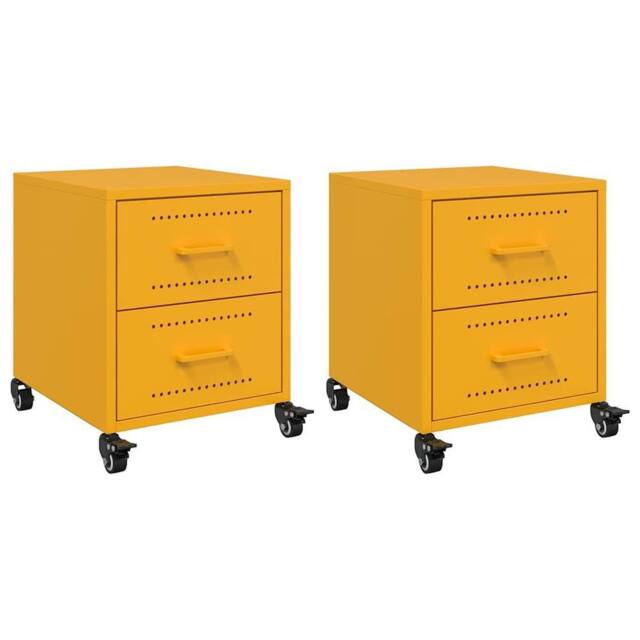 Berkfield Home Bedside Cabinets 2 pcs Mustard Yellow 36x39x43.5 cm Steel - image 1