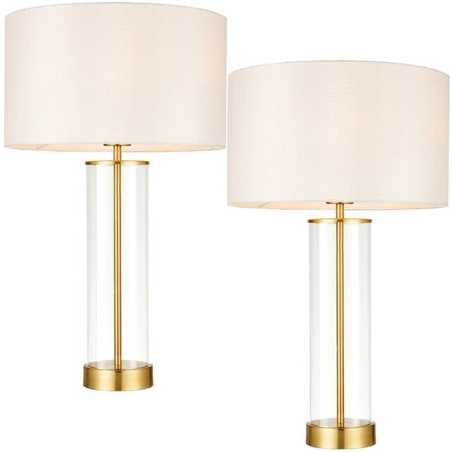 Loops 2 PACK Touch Dimmable Table Lamp Gold Glass & White Shade Modern Bedside Light - image 1