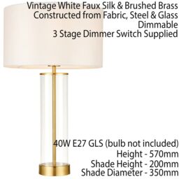 Loops 2 PACK Touch Dimmable Table Lamp Gold Glass & White Shade Modern Bedside Light - thumbnail 3