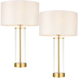 Loops 2 PACK Touch Dimmable Table Lamp Gold Glass & White Shade Modern Bedside Light - thumbnail 1