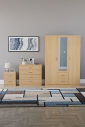 Home Discount Vida Designs 3Pc Bedroom Set 2Bedside, 4 Drawer Chest, Mirror Wardrobe in Brown - thumbnail 4
