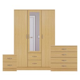 Home Discount Vida Designs 3Pc Bedroom Set 2Bedside, 4 Drawer Chest, Mirror Wardrobe in Brown - thumbnail 8