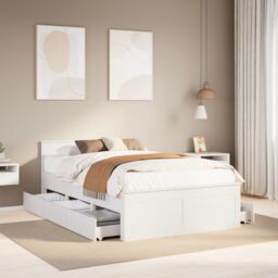 Berkfield Home Bed Frame without Mattress with Headboard White 135x190 cm Double Solid Wood Pine - thumbnail 1