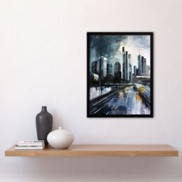 "Artery8 Frankfurt City Skyline Germany Cityscape Painting Framed Art Print in Grey - Size: W12"" x H16""" - thumbnail 4