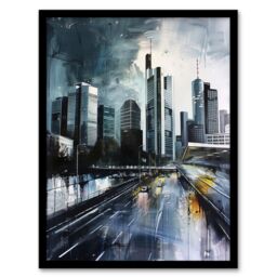 "Artery8 Frankfurt City Skyline Germany Cityscape Painting Framed Art Print in Grey - Size: W12"" x H16""" - thumbnail 1