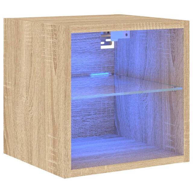 Berkfield Home TV Wall Cabinet with LED Lights Sonoma Oak 30x28.5x30 cm in Light Tan - image 1