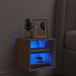 Berkfield Home TV Wall Cabinet with LED Lights Sonoma Oak 30x28.5x30 cm in Light Tan - thumbnail 3