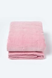 Homescapes Velvet Quilted Throw 100% Cotton, Soft & Luxurious Blanket in Pink - Size: 150 cm x 200 cm - thumbnail 2