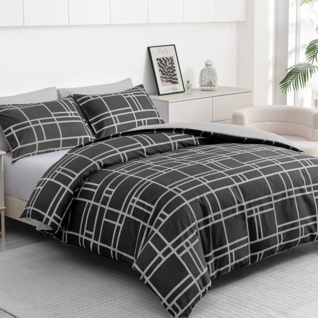 Grace Premium Microfiber Duvet Cover Set Lightweight & Breathable in Black - Size: Double - image 1
