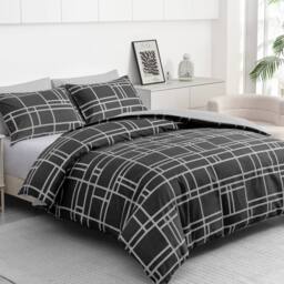 Grace Premium Microfiber Duvet Cover Set Lightweight & Breathable in Black - Size: Double