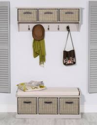Statement Furniture Tetbury Large Coat Rack Hanging Shelf with 3 Brown Storage Baskets in Taupe - thumbnail 4