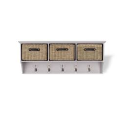 Statement Furniture Tetbury Large Coat Rack Hanging Shelf with 3 Brown Storage Baskets in Taupe - thumbnail 2