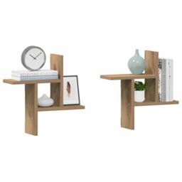 Berkfield Home Wall Shelves 2 pcs Artisian Oak 38x12x38 cm Engineered Wood in Brown - Size: 38 x 12 x 38 cm - thumbnail 1