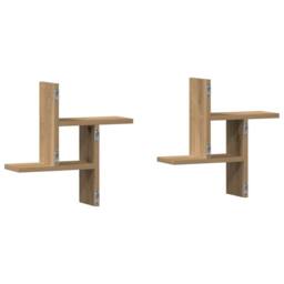 Berkfield Home Wall Shelves 2 pcs Artisian Oak 38x12x38 cm Engineered Wood in Brown - Size: 38 x 12 x 38 cm - thumbnail 6