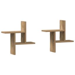 Berkfield Home Wall Shelves 2 pcs Artisian Oak 38x12x38 cm Engineered Wood in Brown - Size: 38 x 12 x 38 cm - thumbnail 3