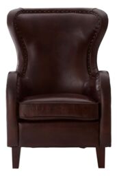 Orsina Dark Coffee Leather Armchair, Accent Chair, Leather Upholstered Lounge Chair, Wingback Ocassional Chair in Brown - thumbnail 3