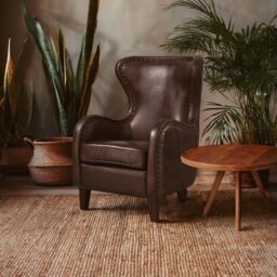 Orsina Dark Coffee Leather Armchair, Accent Chair, Leather Upholstered Lounge Chair, Wingback Ocassional Chair in Brown