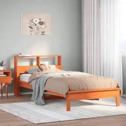 Berkfield Home Bookcase Bed Frame Wax Brown 90x190 cm Single Solid Wood Pine - thumbnail 2