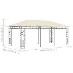 Berkfield Home Gazebo with Mosquito Net 6x3x2.73 m Cream in Beige - thumbnail 6