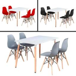 Interior Emporium Ltd Modern 5-Piece Dining Table & Chairs Set - White Table with Wooden Legs - with Black Chairs - thumbnail 3