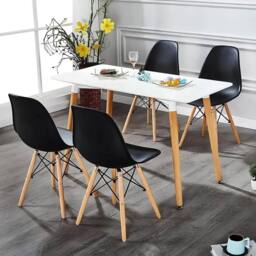 Interior Emporium Ltd Modern 5-Piece Dining Table & Chairs Set - White Table with Wooden Legs - with Black Chairs - thumbnail 2