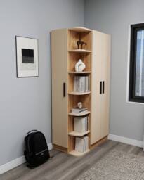 Destina Home Linda Compact Wardrobe with Cabinets & Shelves - Left in Beige - Size: 3 Pack - thumbnail 3