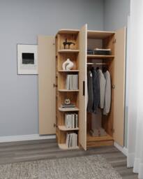 Destina Home Linda Compact Wardrobe with Cabinets & Shelves - Left in Beige - Size: 3 Pack - thumbnail 6