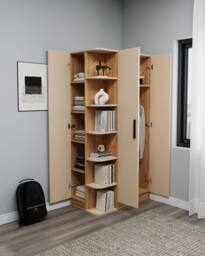 Destina Home Linda Compact Wardrobe with Cabinets & Shelves - Left in Beige - Size: 3 Pack - thumbnail 4