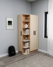Destina Home Linda Compact Wardrobe with Cabinets & Shelves - Left in Beige - Size: 3 Pack - thumbnail 2