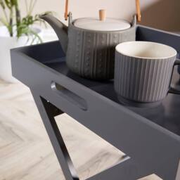 Home Source Folding Butlers Side Table Portable Wood Food Serving Tray Drink Tea in Grey - thumbnail 5