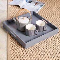 Home Source Folding Butlers Side Table Portable Wood Food Serving Tray Drink Tea in Grey - thumbnail 3