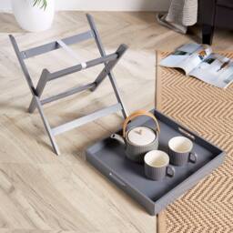 Home Source Folding Butlers Side Table Portable Wood Food Serving Tray Drink Tea in Grey - thumbnail 4