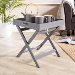 Home Source Folding Butlers Side Table Portable Wood Food Serving Tray Drink Tea in Grey - thumbnail 1