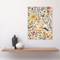 "Artery8 Cute Fennec Fox Boho Flower Pattern Watercolour Wall Art Print - Size: W12"" x H16""" - thumbnail 4