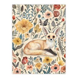 "Artery8 Cute Fennec Fox Boho Flower Pattern Watercolour Wall Art Print - Size: W12"" x H16""" - thumbnail 1