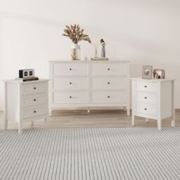 Melody Maison Large 6 Drawer Chest Of Drawers & Pair Of 3 Drawer Bedside Tables - Rowley Pale Cream Range - thumbnail 3