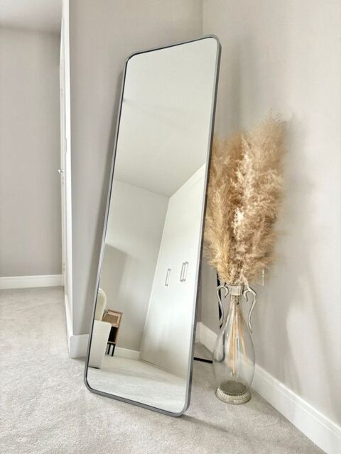 Downton Interiors Stunning Silver Rectangular Metal Frame Wall or Floor Standing Dressing Mirror 145cm x 45cm - Soho Collection - Size: XL - image 1