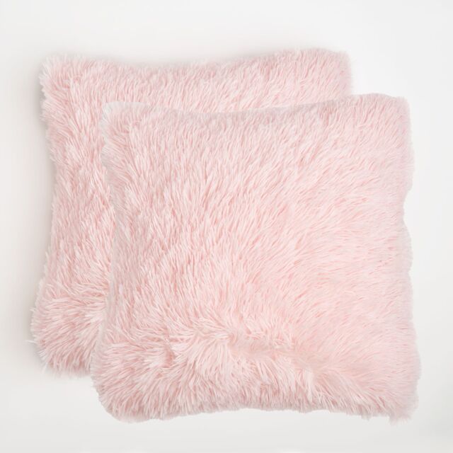 OHS Set of 2 Fluffy Shaggy Square Cushion Covers in Light Pink - Size: 45 cm x 45 cm - image 1