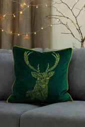 Furn Forest Fauna Embroidered Woodland Stag Piped Cushion in Emerald - Size: 50 cm x 50 cm - thumbnail 5